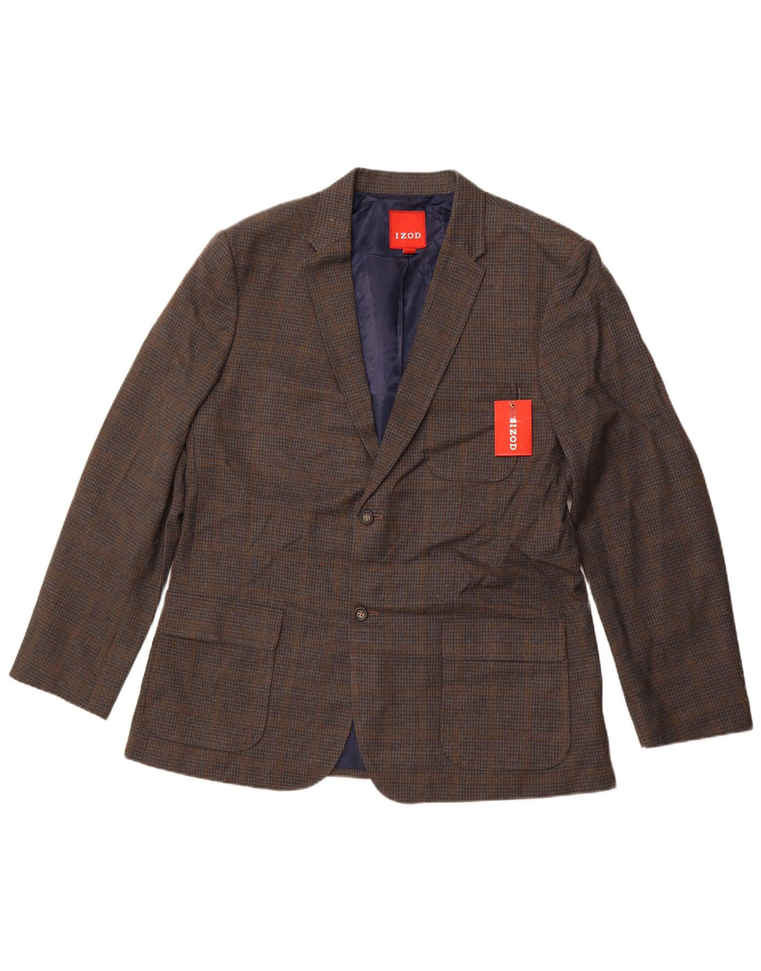 Giacca blazer da uomo a 2 bottoni IZOD UK 42 XL poliestere a quadri grigio