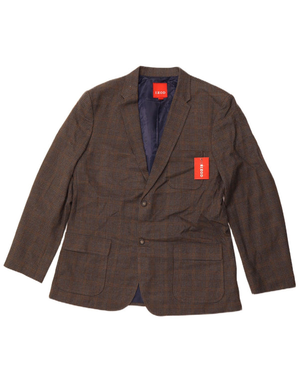 Giacca blazer da uomo a 2 bottoni IZOD UK 42 XL poliestere a quadri grigio