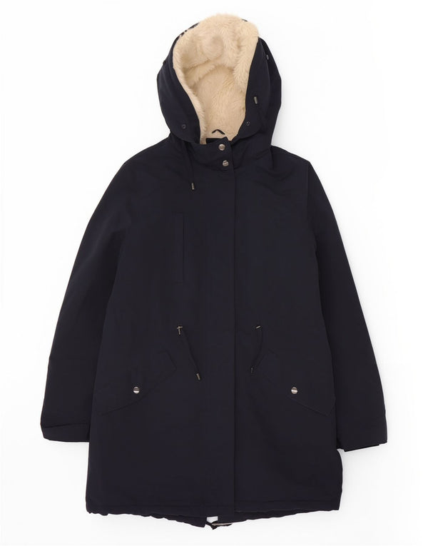 Giacca Parka Sherpa con cappuccio da donna Marks & Spencer UK 12 medio blu navy