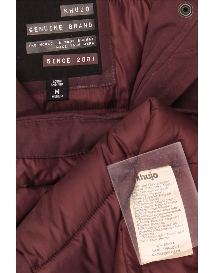 KHUJO Womens Padded Coat UK 14 Medium Burgundy Colourblock Polyester