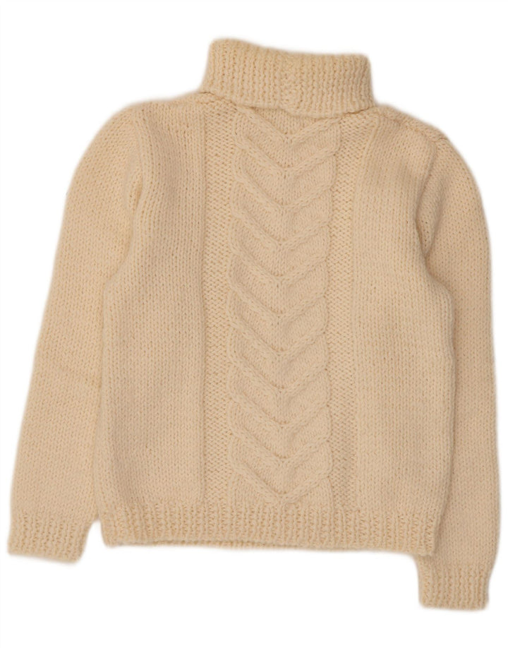 Maglione maglione vintage da donna con collo alto UK 14 medio bianco sporco