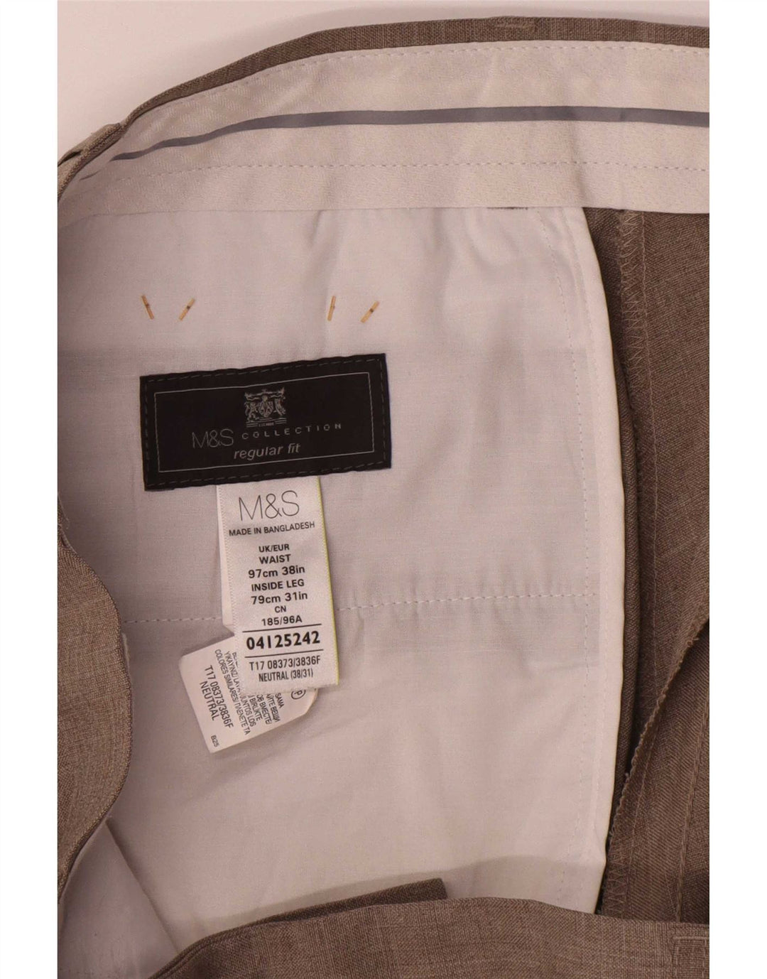 Pantaloni da abito vestibilità regolare Marks & Spencer da uomo W38 L31 Poliestere beige