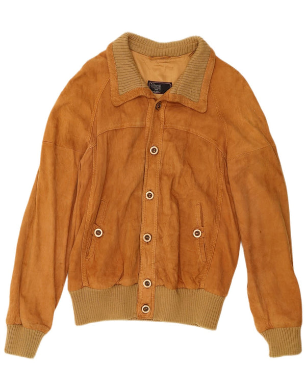 Giubbotto bomber vintage in pelle scamosciata da uomo IT 54 2XL in pelle marrone