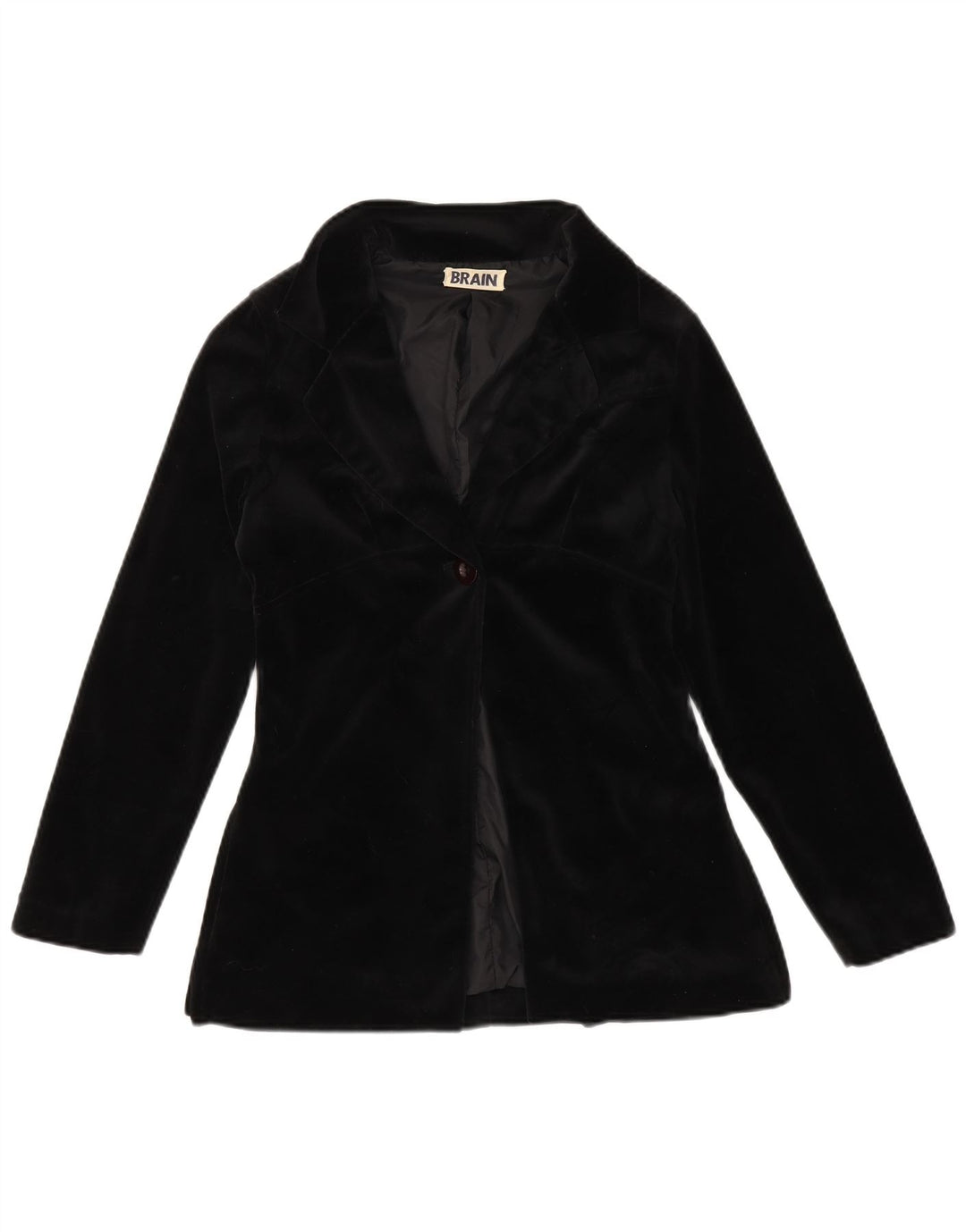 Giacca blazer in velluto da donna a 1 bottone VINTAGE UK 12 media nera