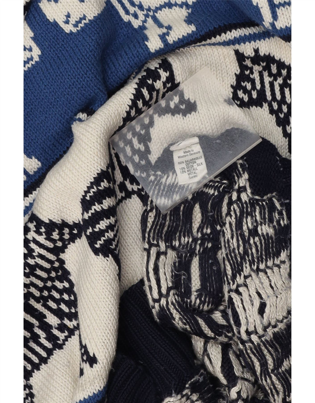 Maglione maglione girocollo da donna VINTAGE UK 18 XL blu navy stampa animalier