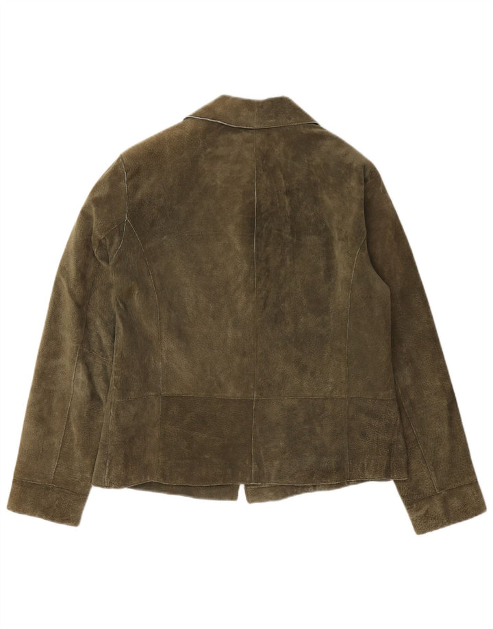 Giacca blazer oversize in pelle scamosciata a 3 bottoni da donna di Chico's US 0 XS in pelle kaki