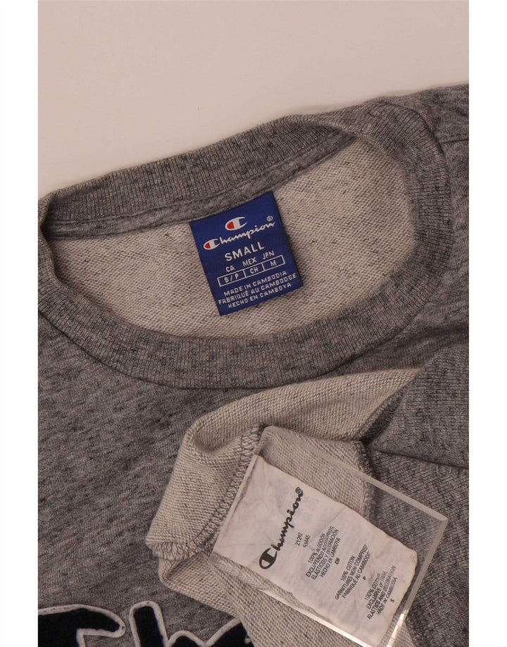 Felpa grafica da uomo Champion, maglione piccolo, cotone chiazzato grigio