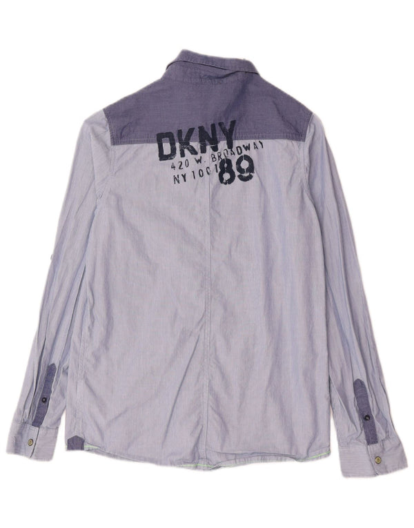 Camicia grafica Dkny per ragazzi 13-14 anni Piccola in cotone gessato blu navy