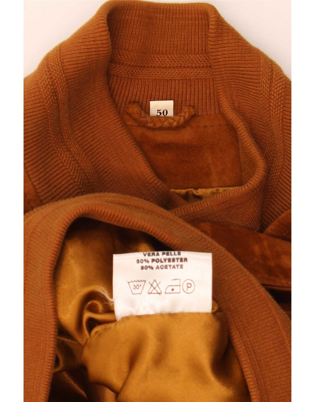 Giubbotto bomber vintage in pelle scamosciata da uomo IT 50 grande in pelle marrone