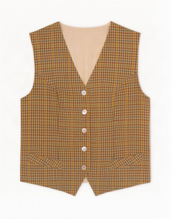 Gilet vintage da donna UK 18 XL a quadri gialli