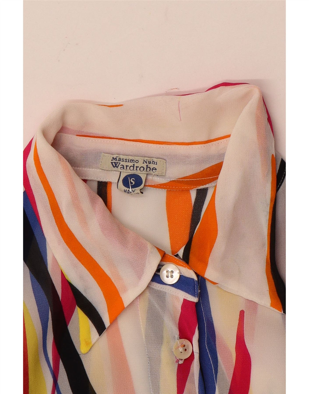 Camicetta da donna vintage trasparente a camicia UK 10 piccola a righe multicolore