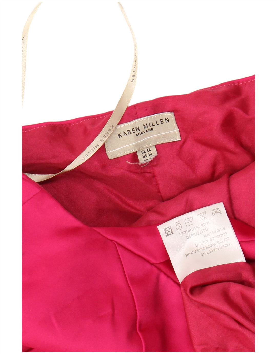 KAREN MILLEN Abito aderente con scollo all'americana da donna UK 14 Grande acetato rosa