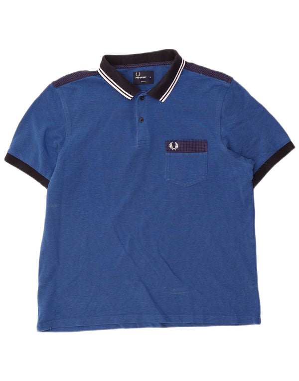 Polo da uomo slim fit Fred Perry XL in cotone color block blu