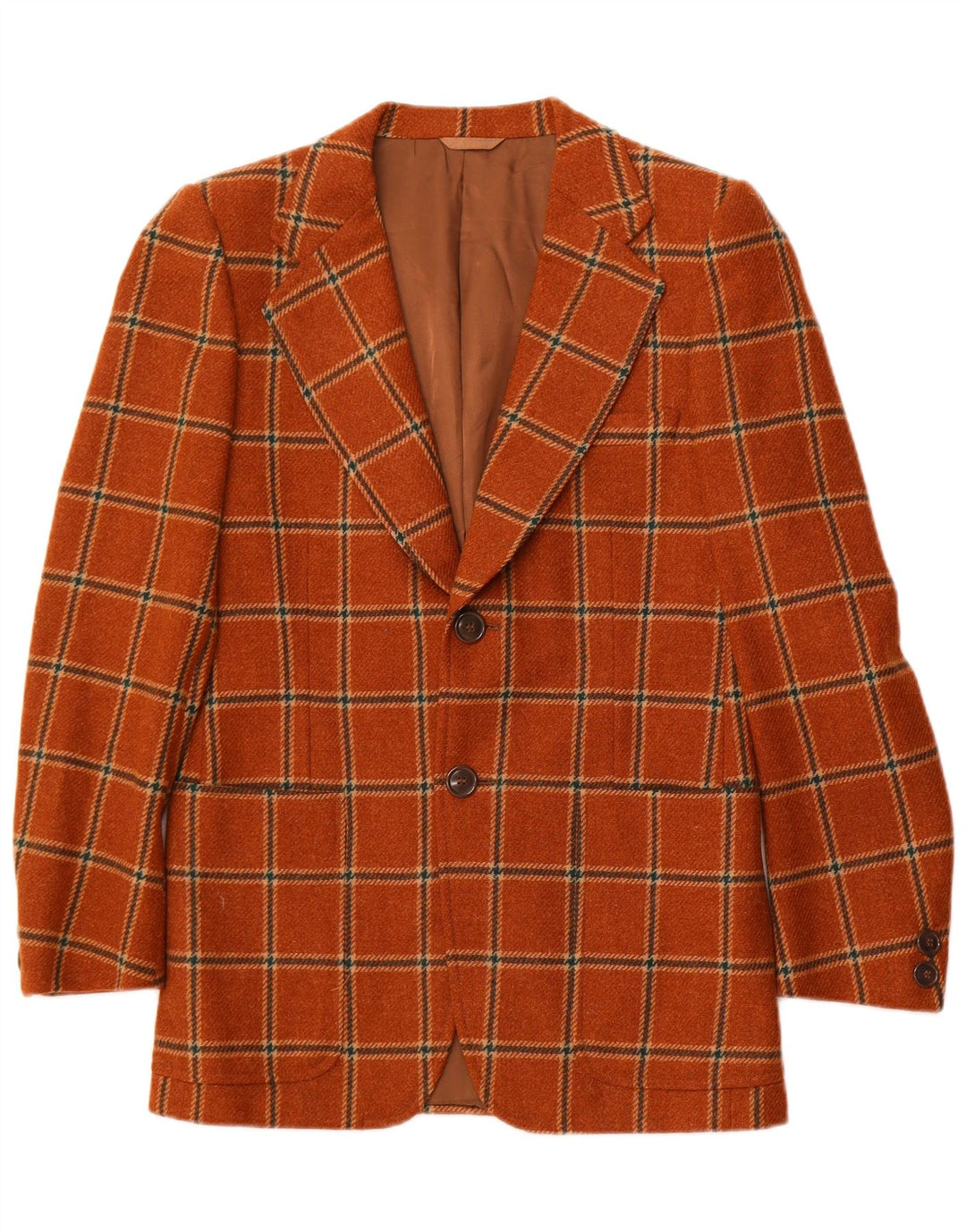 Giacca blazer da uomo a 2 bottoni VINTAGE IT 50 grande lana a quadri marrone