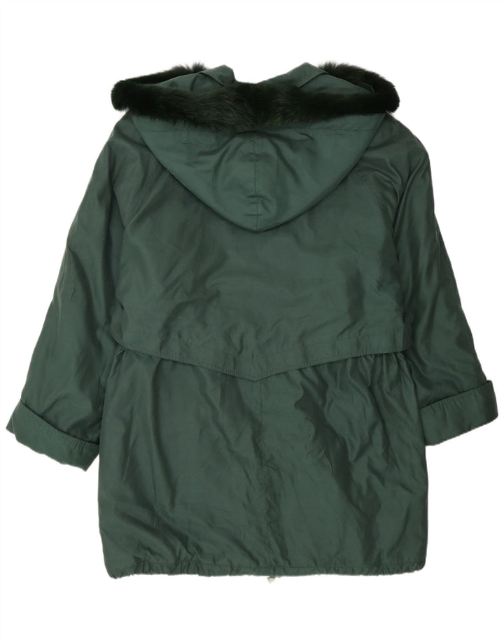 Giacca parka oversize con cappuccio da donna vintage UK 16 grande poliestere verde