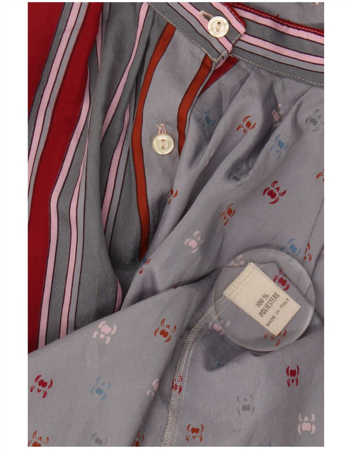 Camicetta camicia a maniche lunghe da donna vintage UK 16 Poliestere a righe grandi grigie