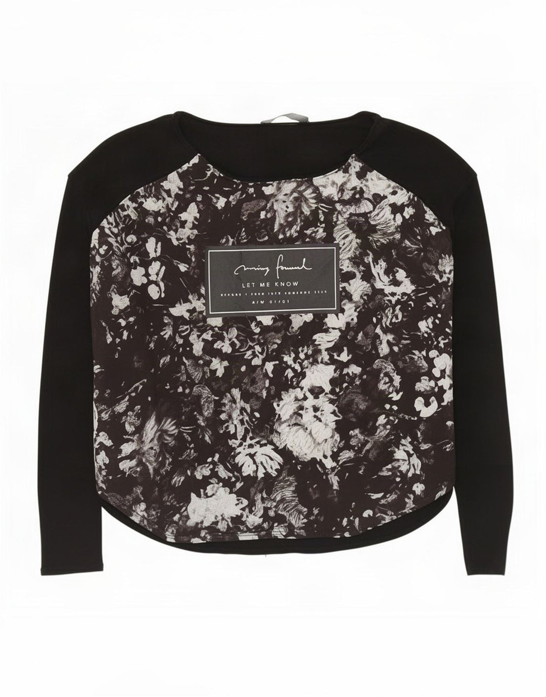 Top grafico da donna Zara a maniche lunghe UK 14 Poliestere floreale nero medio