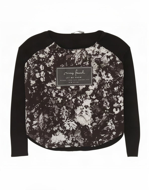 Top grafico da donna Zara a maniche lunghe UK 14 Poliestere floreale nero medio