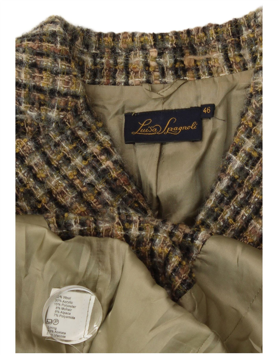 Luisa Spagnoli Giacca Blazer a 3 Bottoni da Donna IT 46 Grande Lana a quadri Kaki