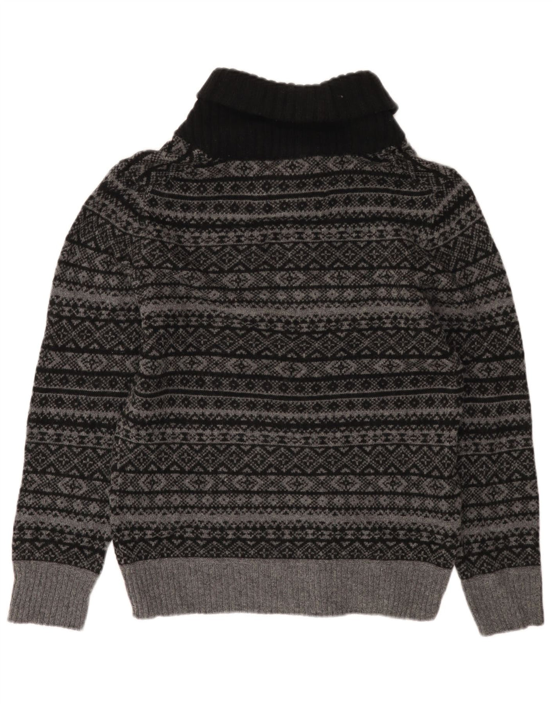EDDIE BAUER Maglione da uomo con collo a scialle piccolo in lana Fair Isle grigia