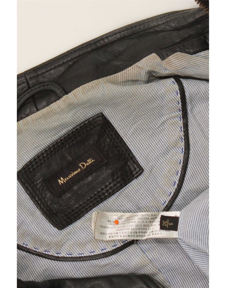 Giacca in pelle da motociclista da donna Massimo Dutti UK 10 piccola nera