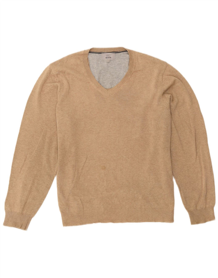 Maglione da uomo con scollo a V Marks & Spencer grande in cotone beige