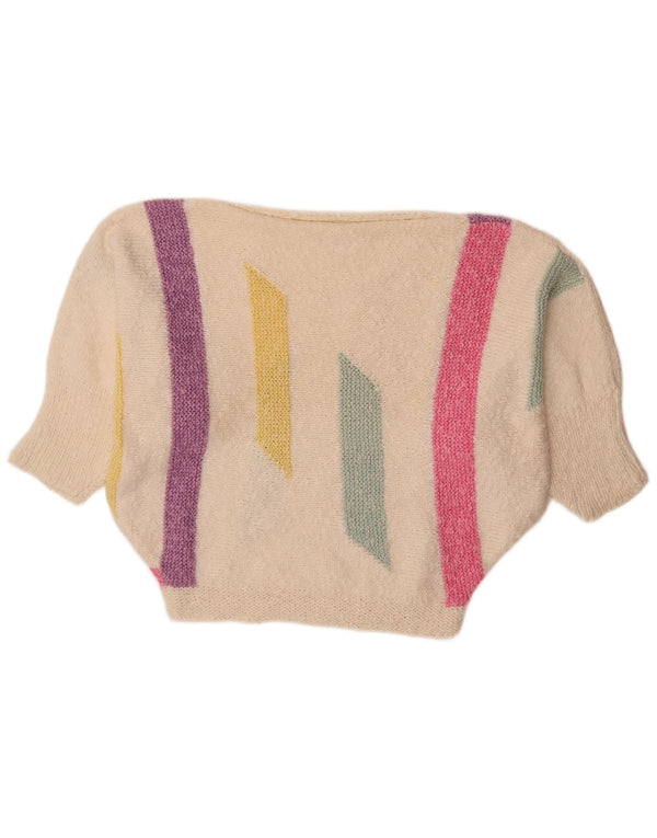 Maglione da donna vintage con scollo a barca a pipistrello, UK 18 XL, color block bianco