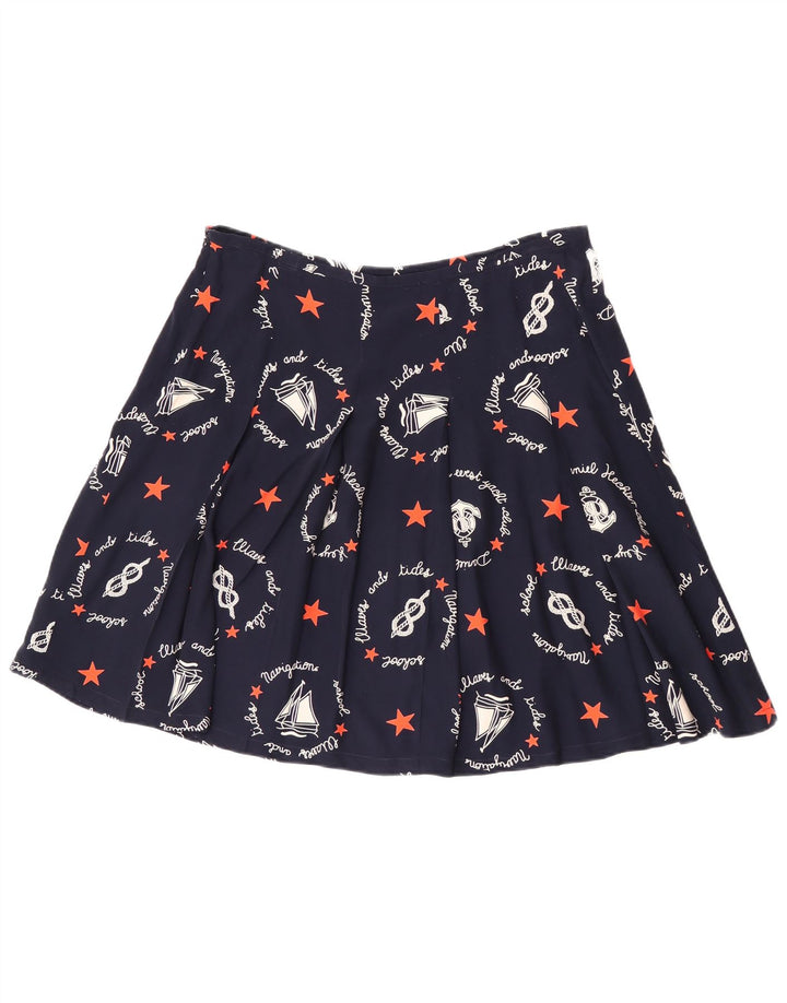 Gonna a trapezio con grafica vintage da donna W30 medio blu navy geometrico