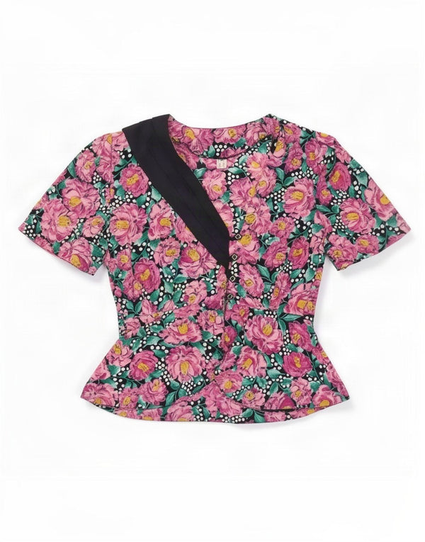 Vintage Womens Shirt Blouse UK 12 Medium Pink Floral