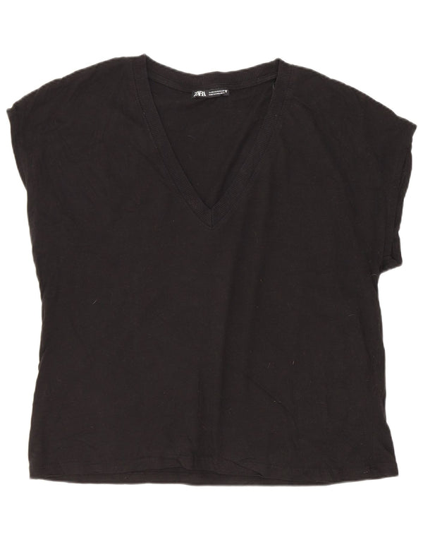 T-shirt Zara da donna Top UK 14 cotone nero medio