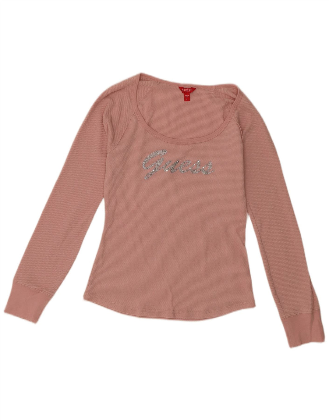 Guess Maglietta grafica da donna a maniche lunghe UK 14 Large Rosa Poliestere