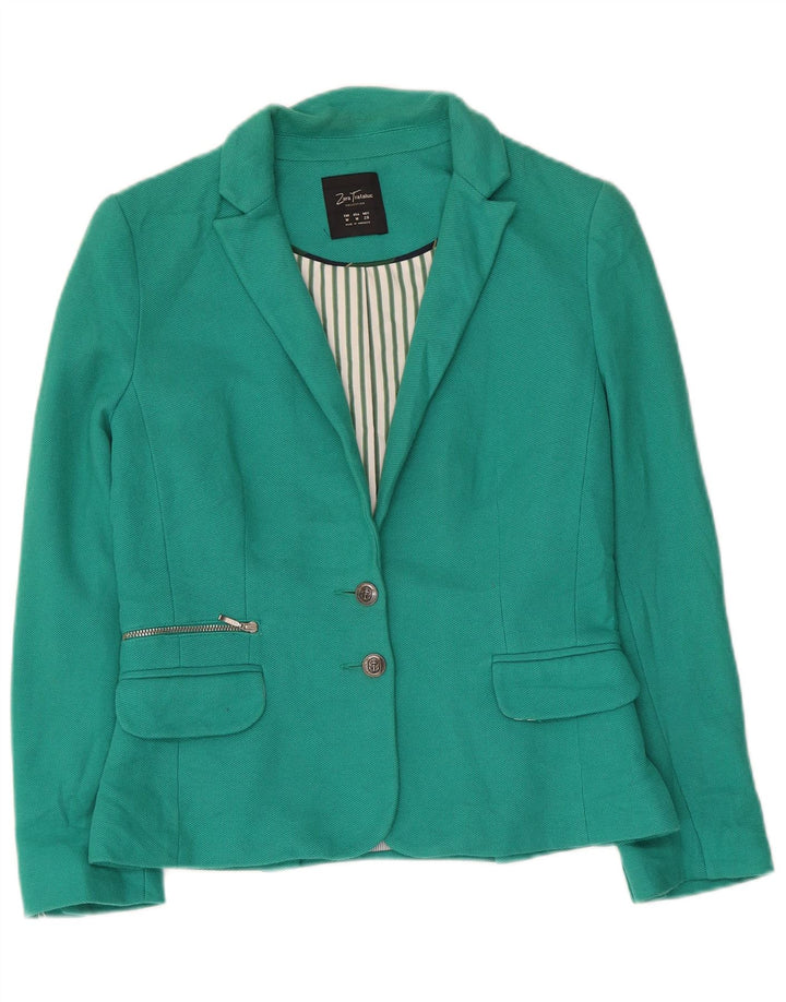 Giacca blazer a 2 bottoni corta da donna Zara UK 12 cotone verde medio