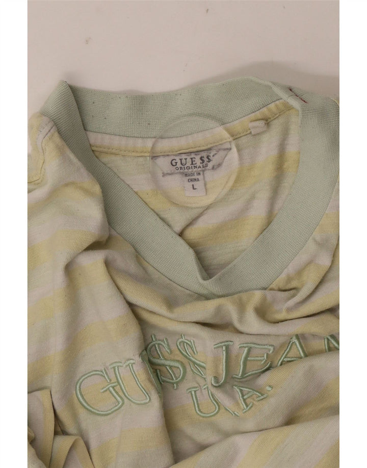 Guess T-shirt grafica da uomo a righe grandi gialle