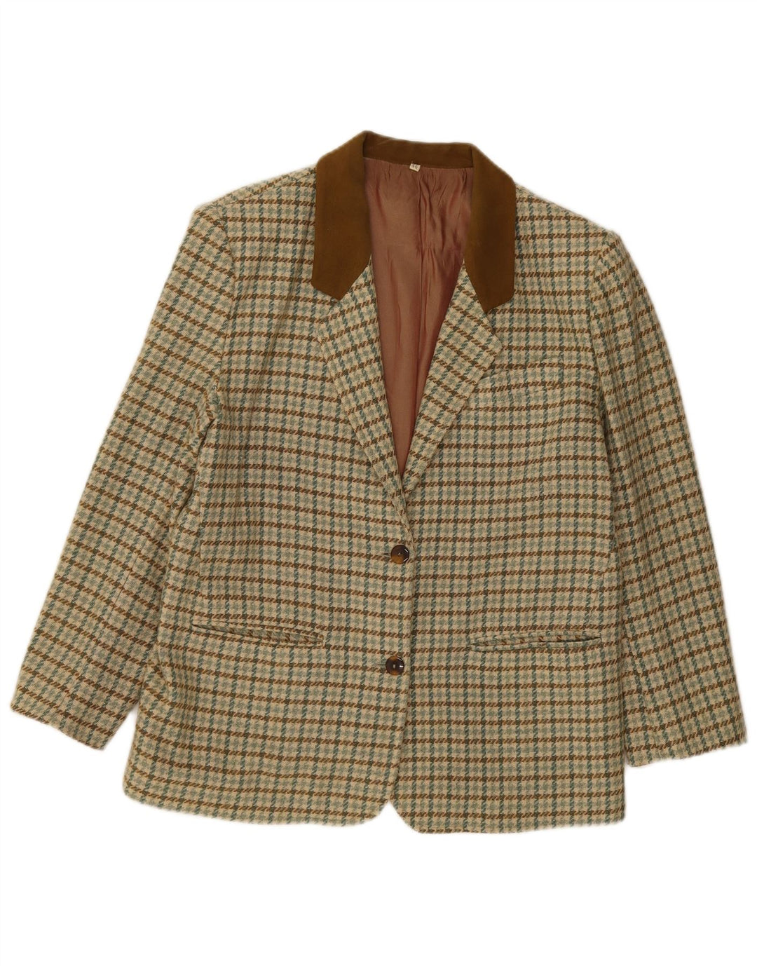 Giacca blazer vintage da donna a 2 bottoni IT 46 grande lana pied de poule verde