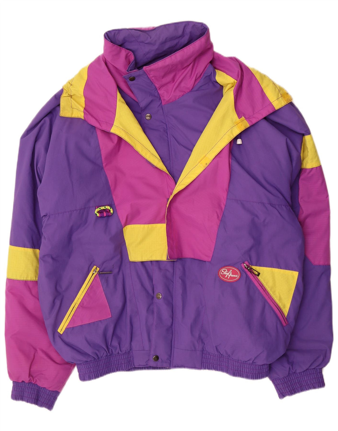 Giacca da sci vintage da uomo IT 54 XL Viola color block in poliammide