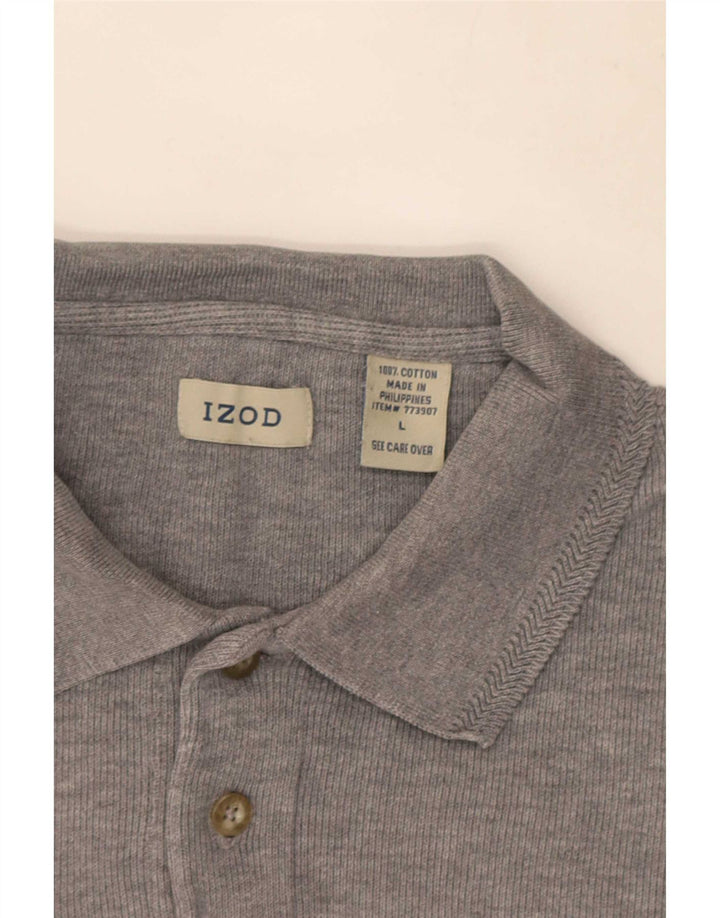 Polo da uomo a maniche lunghe Izod grande in cotone grigio