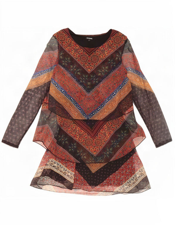 Desigual Abito a strati da donna a maniche lunghe UK 12 Medio multicolore floreale