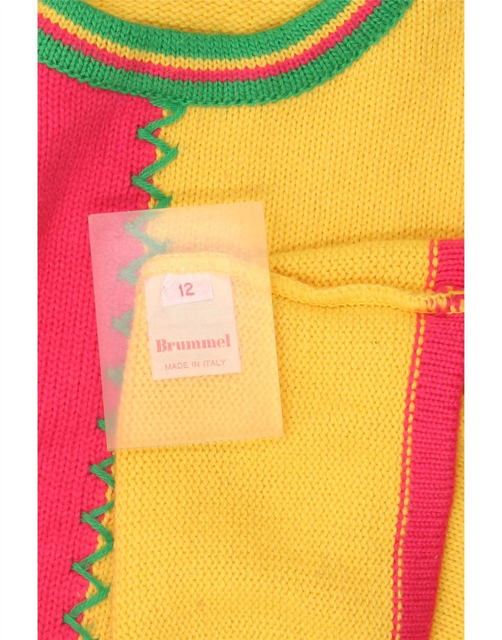 Maglione maglione girocollo da donna Brummell UK 12 blocco colore giallo medio