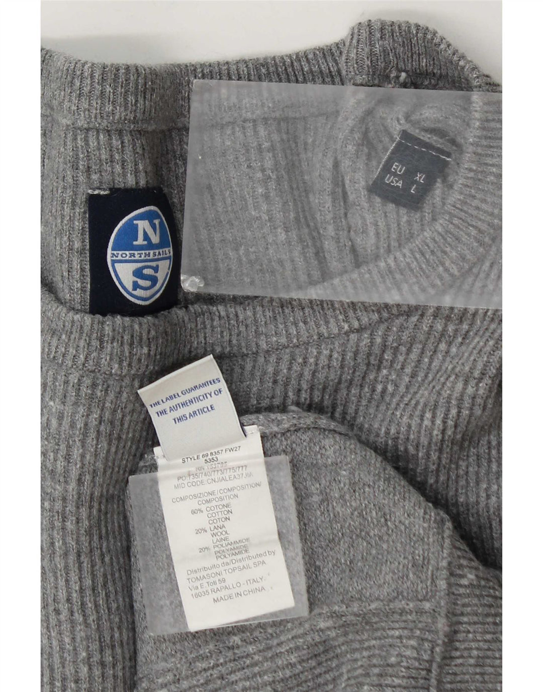 Maglione maglione girocollo da uomo North Sails XL in cotone grigio