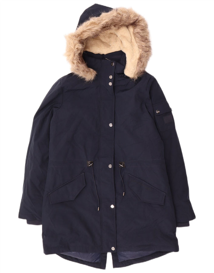 Giacca Parka con cappuccio da donna Ralph Lauren UK 10 Small Poliestere blu navy