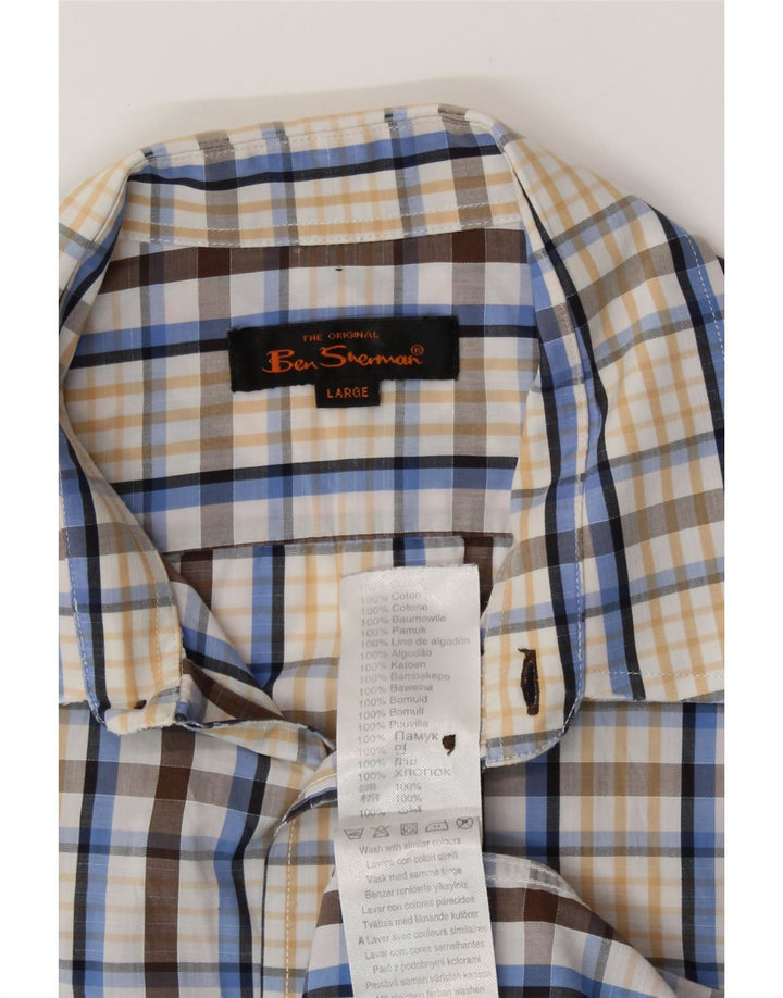 BEN SHERMAN Camicia a maniche corte da uomo in cotone a quadri multicolore grande