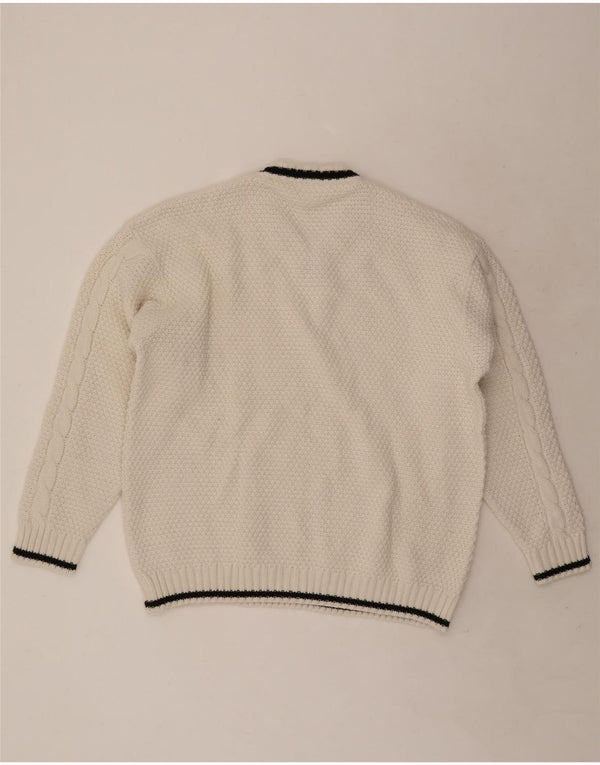 Maglione maglione vintage da donna con scollo a V UK 20/22 XL acrilico bianco