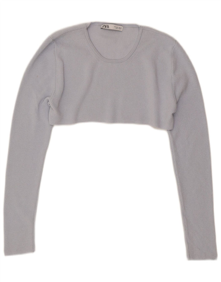 ZARA Womens Crop Top Long Sleeve UK 14 Large Blue