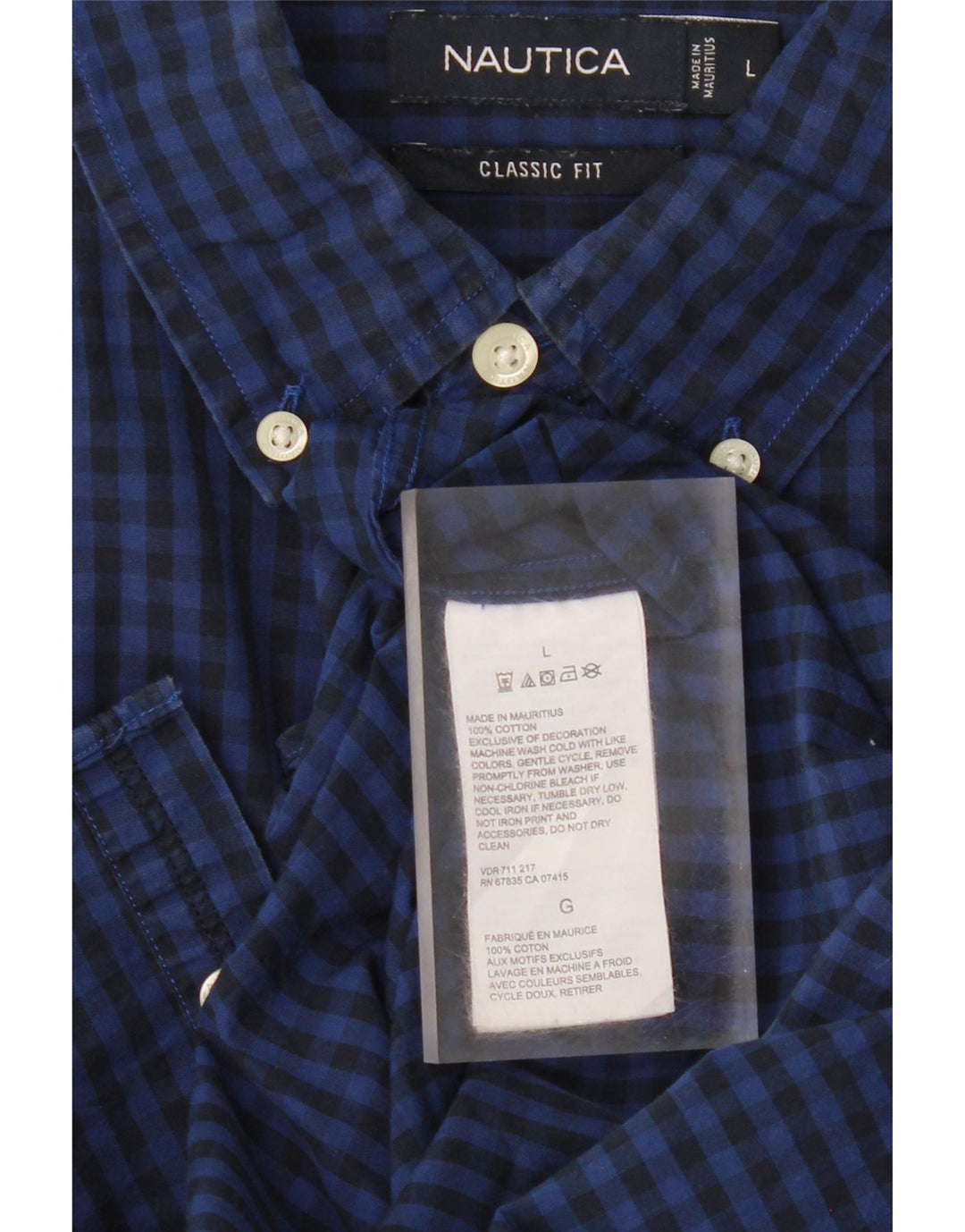 NAUTICA Mens Classic Fit Shirt Large Navy Blue Gingham Cotton Vintage Nautica and Second-Hand Nautica from Messina Hembry 