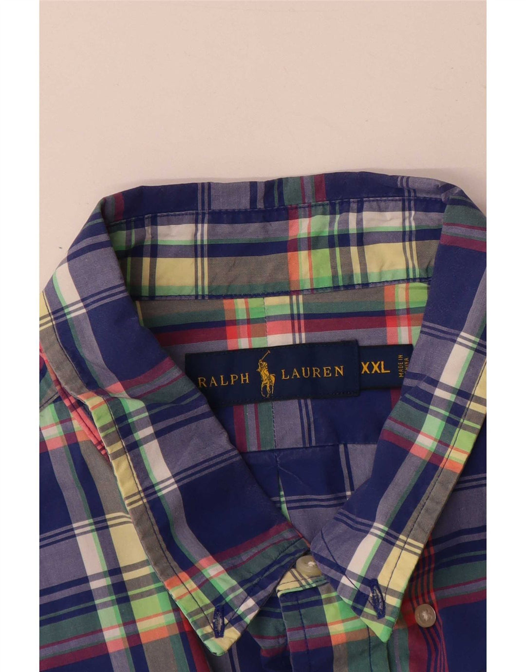 Camicia a maniche corte da uomo Ralph Lauren 2XL in cotone a quadri blu