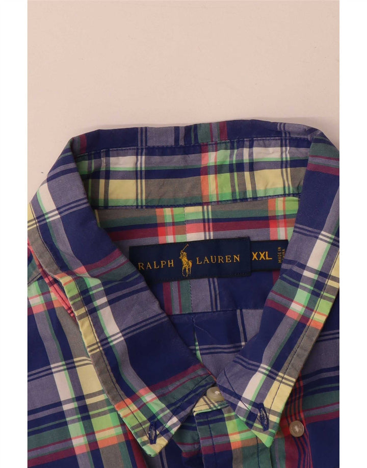 Camicia a maniche corte da uomo Ralph Lauren 2XL in cotone a quadri blu