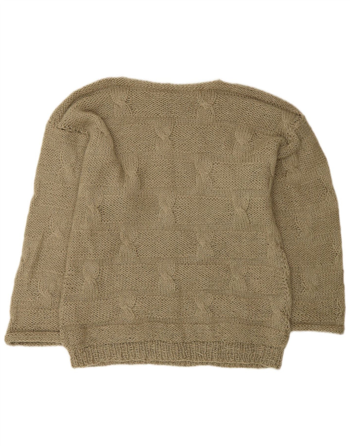 Maglione vintage da uomo con scollo a barca, color kaki medio