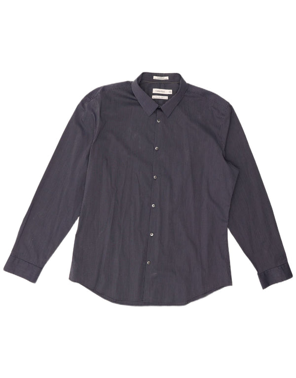 Camicia body fit da uomo Calvin Klein taglia 17 1/2 XL cotone gessato blu navy