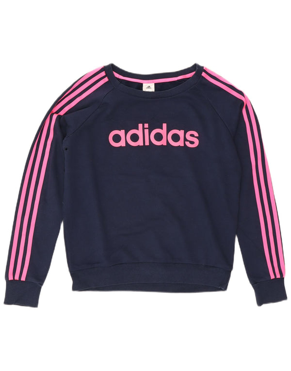 Felpa grafica Adidas Climalite da donna UK 12/14 medio blu navy