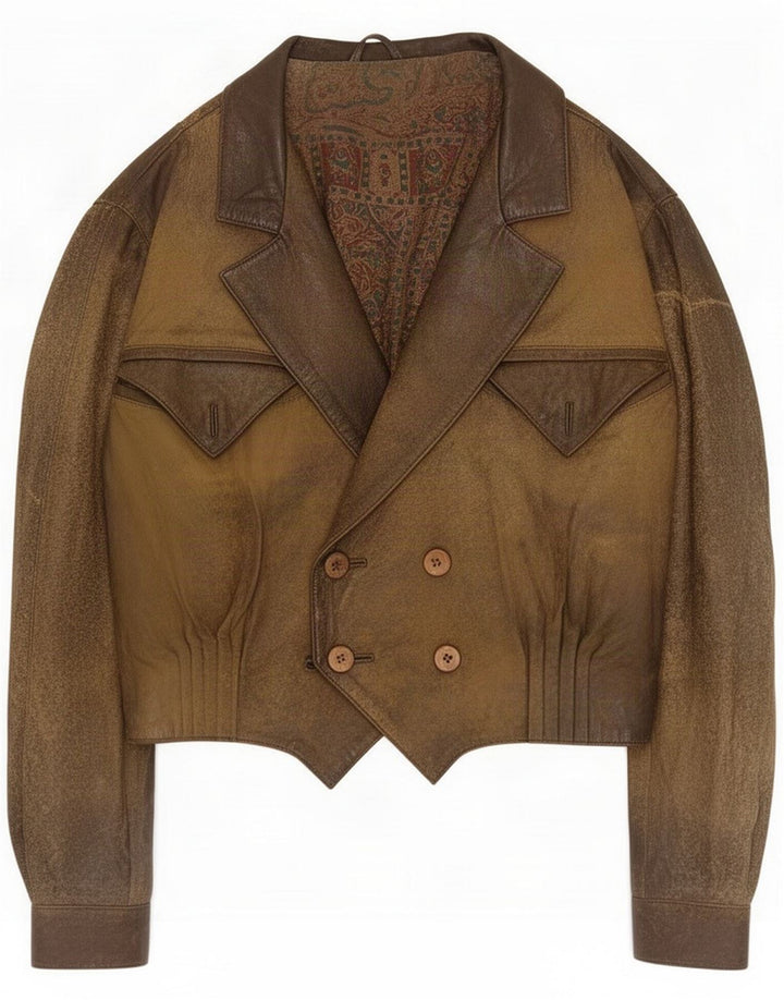 Giacca corta in pelle da donna vintage EU 38 Marrone medio